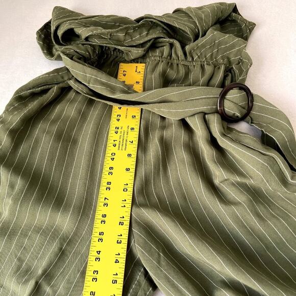 Flying Tomato Jumpsuit Women's M Green Striped Belted Cross Cutout Back V-Neck - Picture 12 of 12